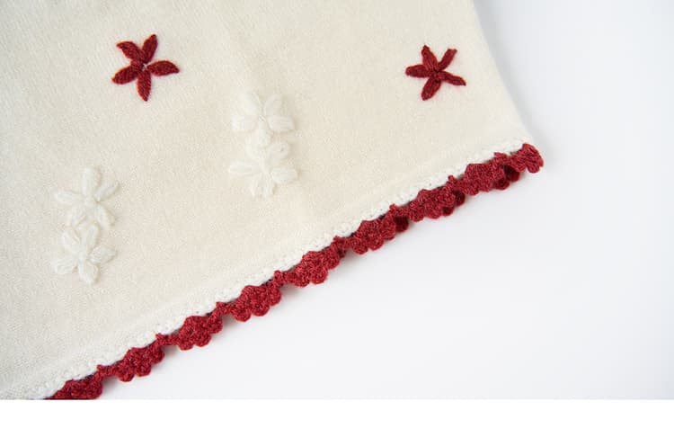 ニットベスト 刺繍入り 花結び紐付き ニットベスト