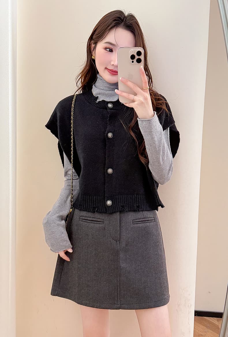 ニットベスト フリンジデザイン半袖ニットベスト