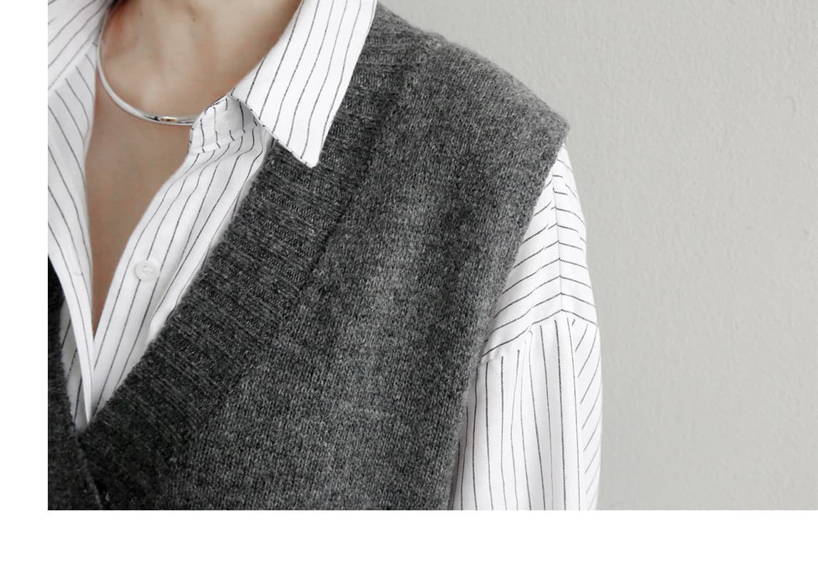 グレー ブイネック ロング ニットベスト チュニック 通勤 日常使い