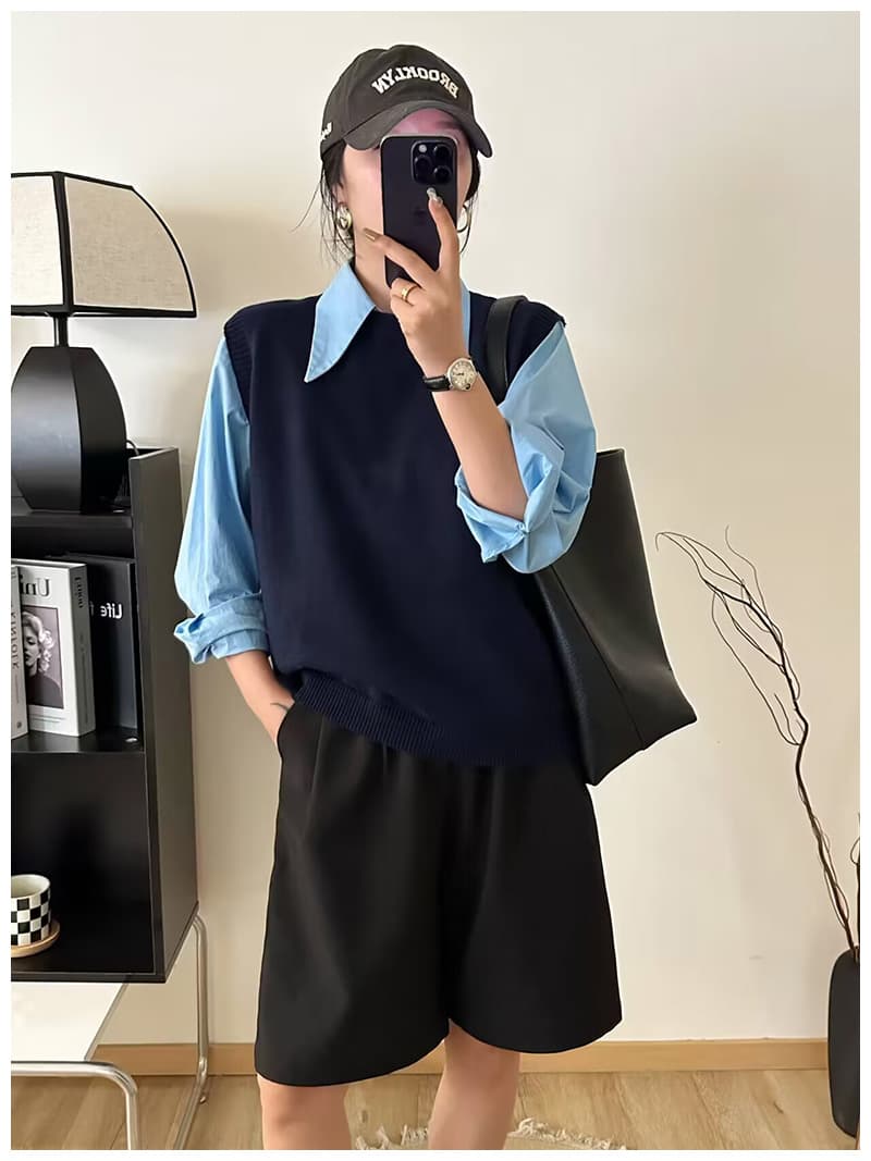 ニットベスト シンプル重ね着風ニットベスト