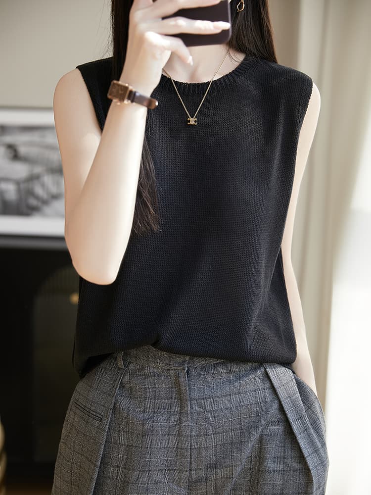 ニットベスト シンプル美シルエットノースリーブサマーニットベスト