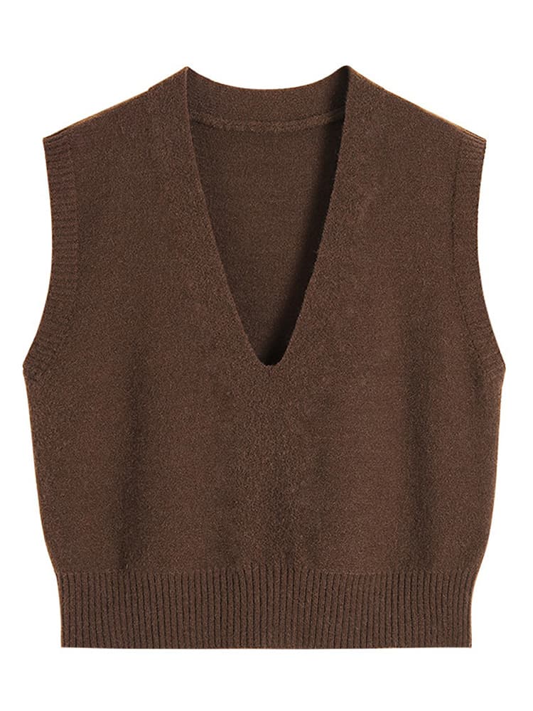 ニットベスト 重ね着上品深まる深Vベスト