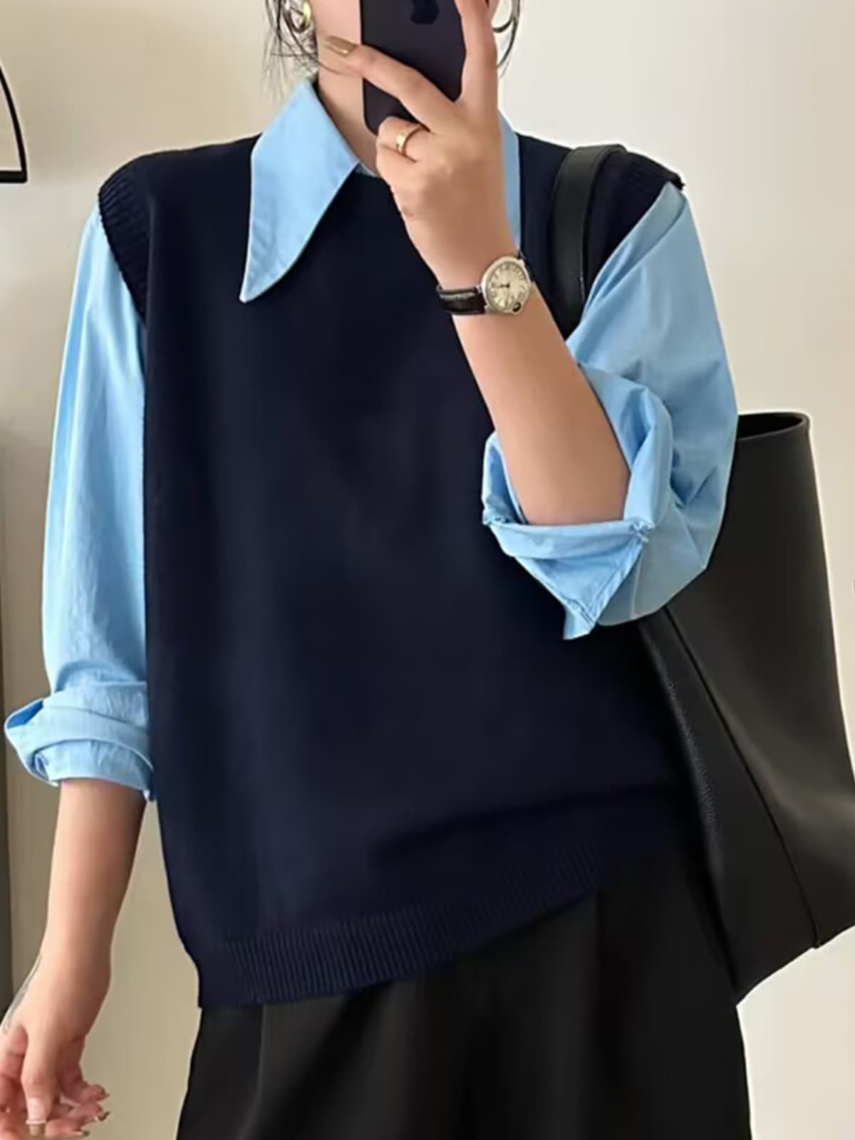 ニットベスト シンプル重ね着風ニットベスト