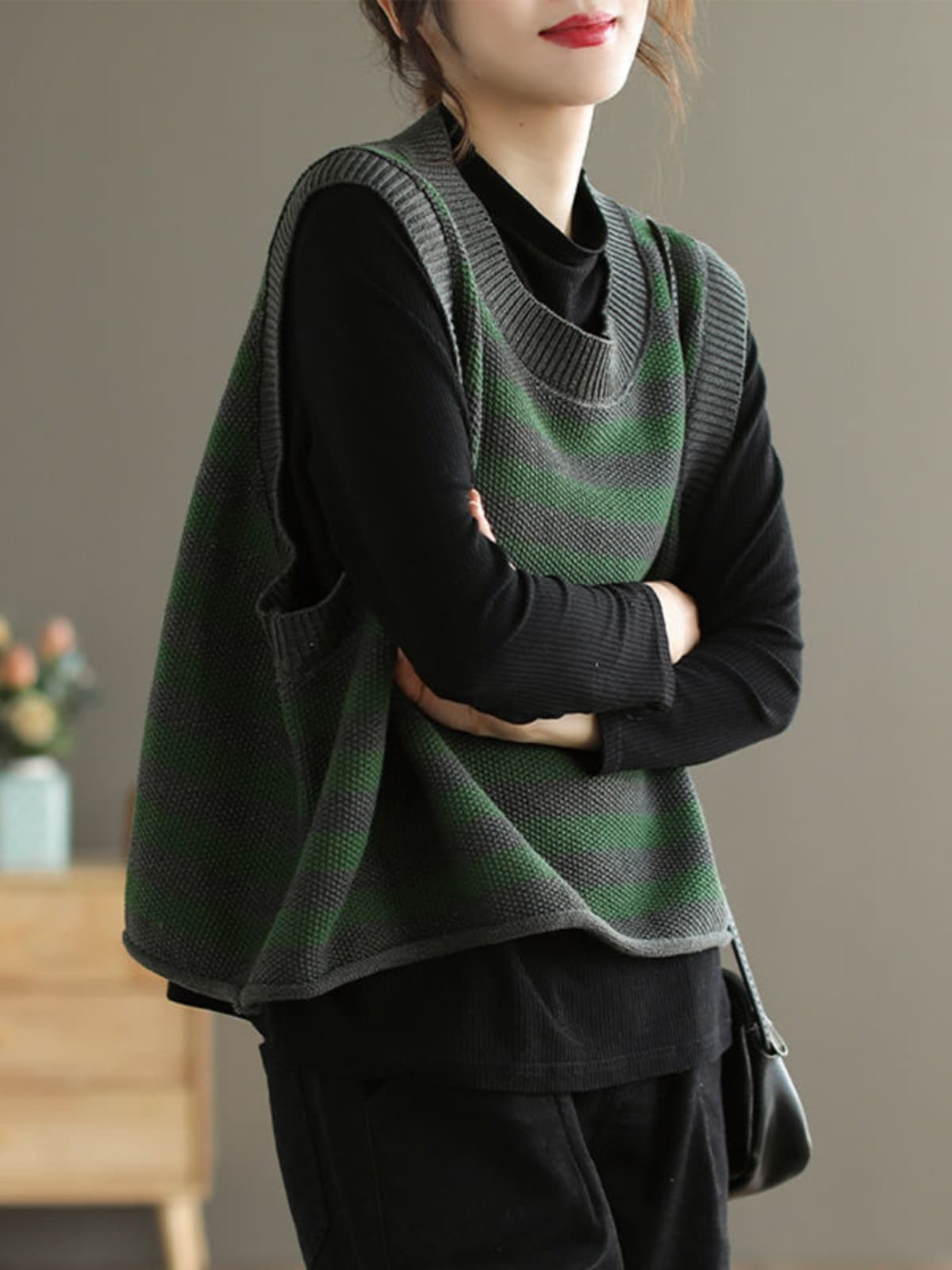 ニットベスト なごみボーダーニットベスト