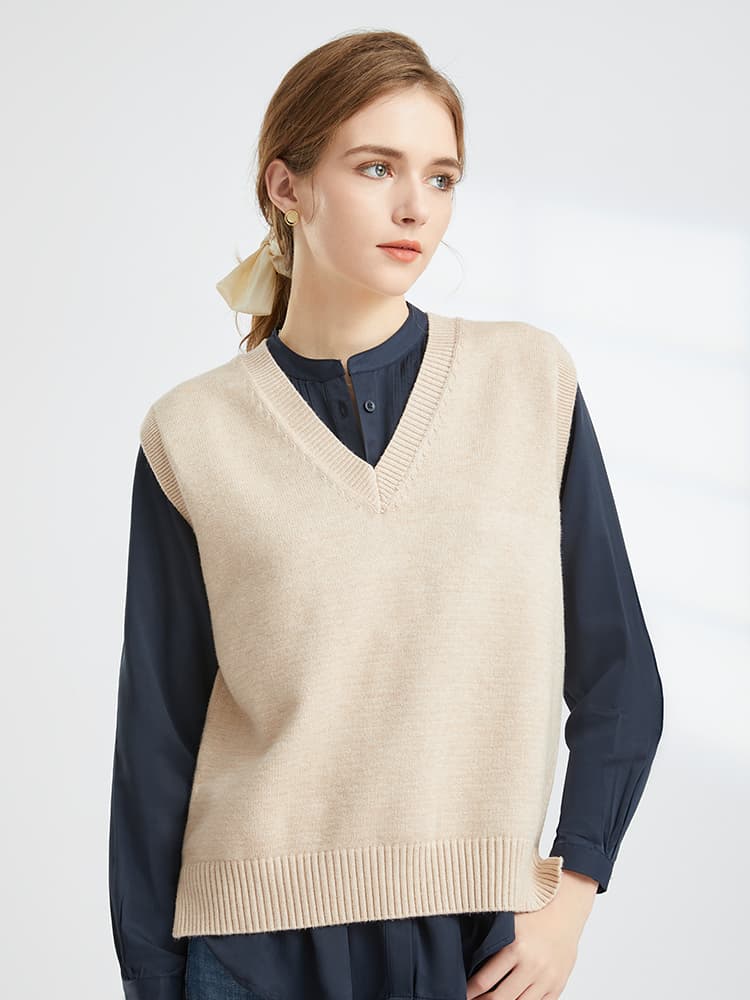 ニットベスト シンプル 無地 Vネックベスト