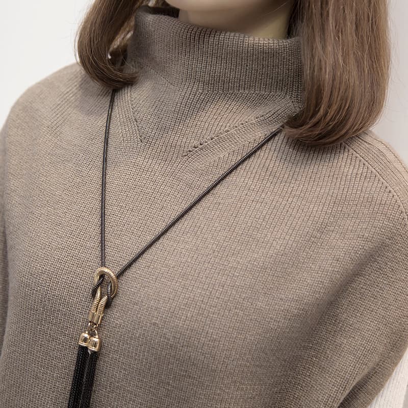 ニットベスト ハイネック紐付きロングベスト