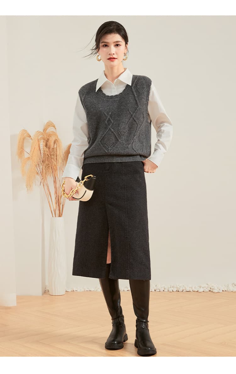 ニットベスト 菱形模様の上質ニットベスト