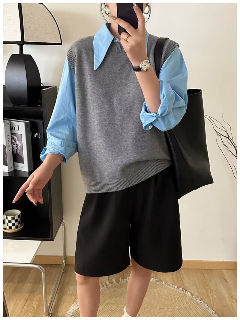 ニットベスト シンプル重ね着風ニットベスト
