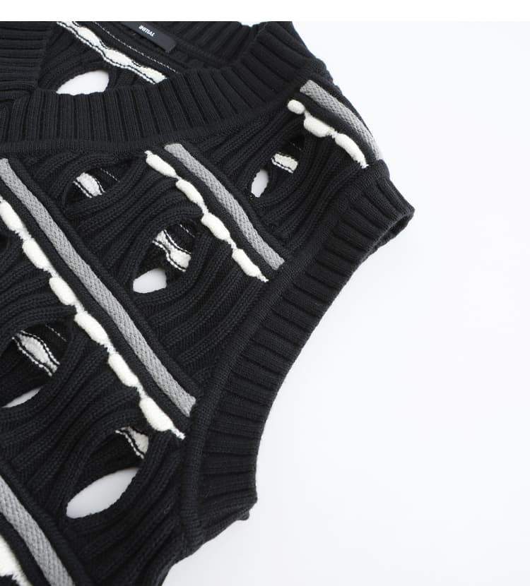 ニットベスト 透かし編み装飾デザインニットベスト