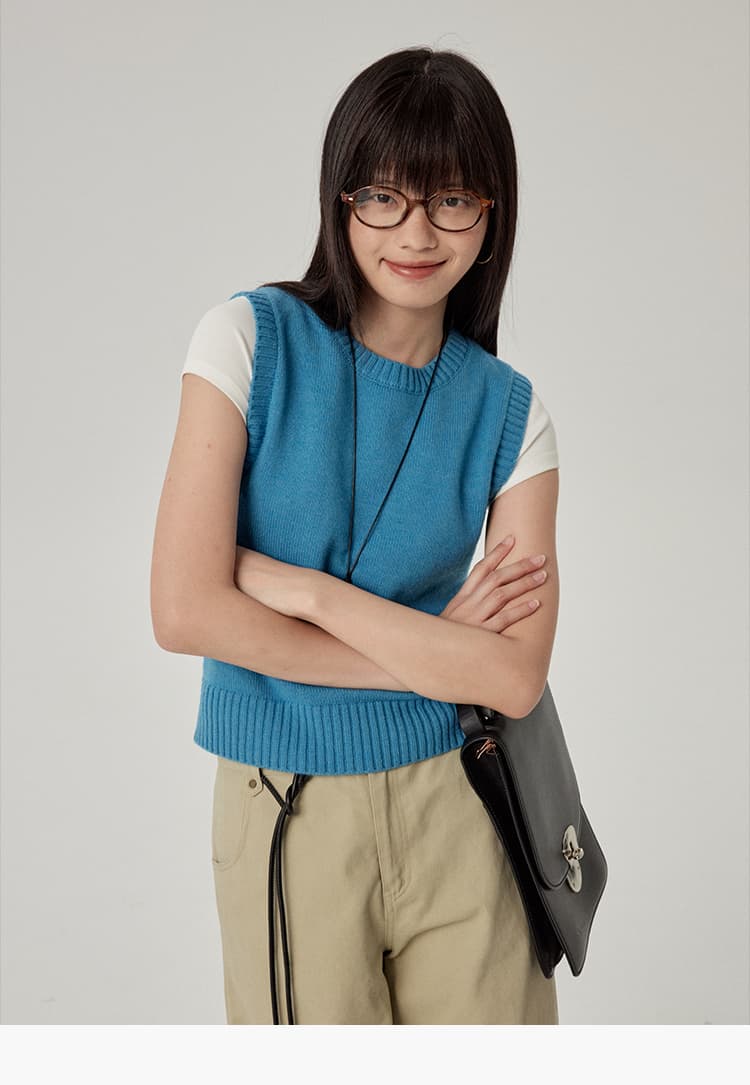 ニットベスト シンプル丸首ショートニットベスト