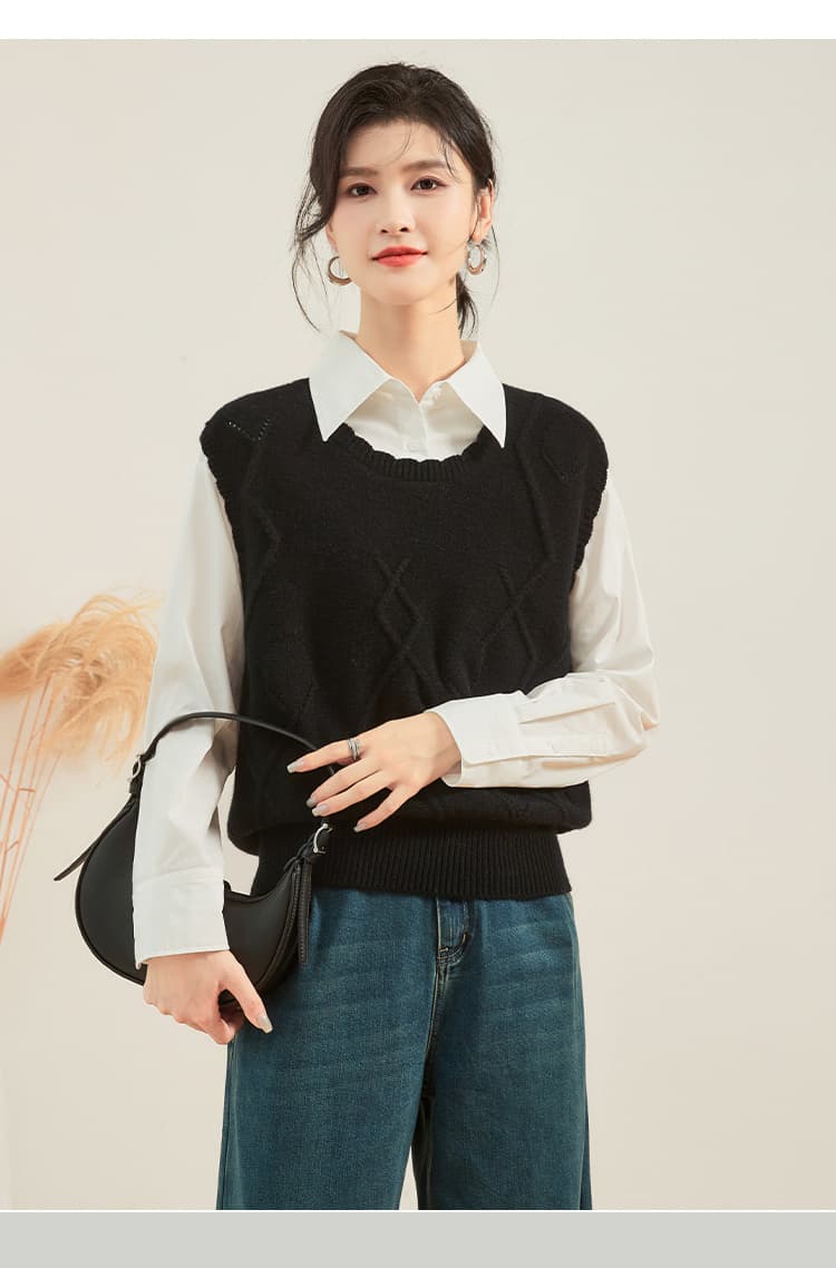 ニットベスト 菱形模様の上質ニットベスト