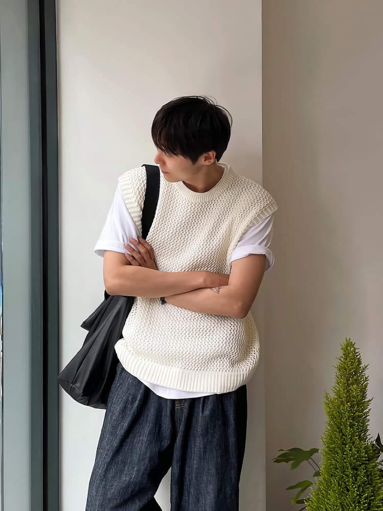 ニットベスト 凹凸編み模様のゆるシルエットサマーベスト