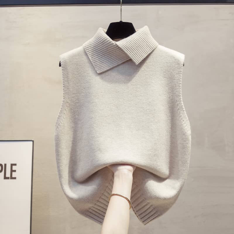 ニットベスト 折り返し襟のなめらかニットベスト