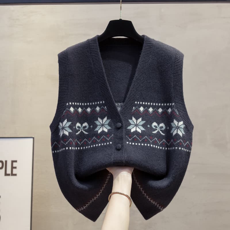 ニットベスト 北欧模様の冬花ニットベスト