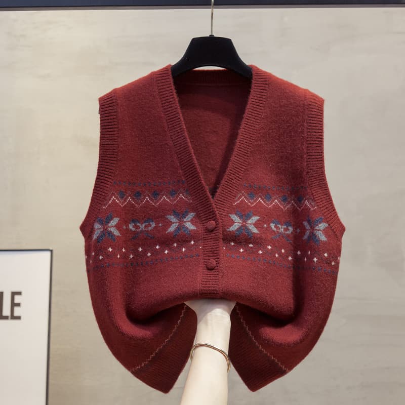 ニットベスト 北欧模様の冬花ニットベスト