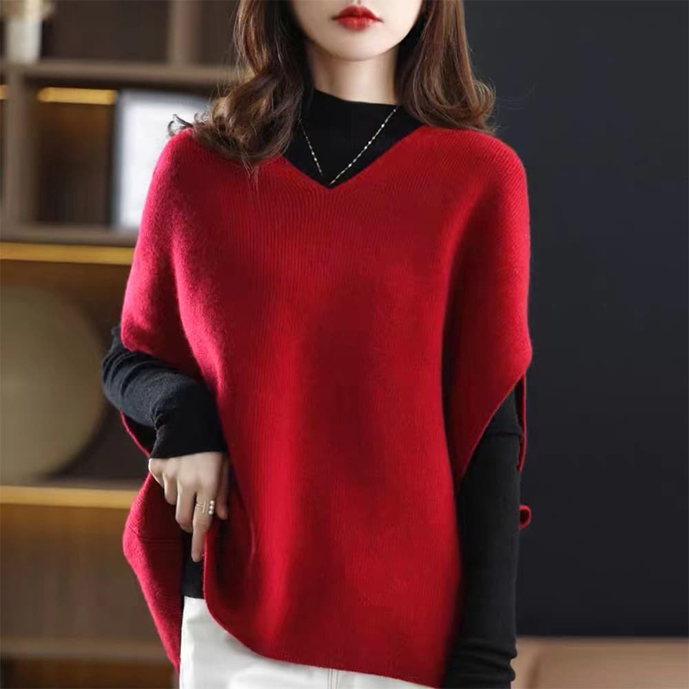 白ニットベスト レディース ゆったりVネック 重ね着