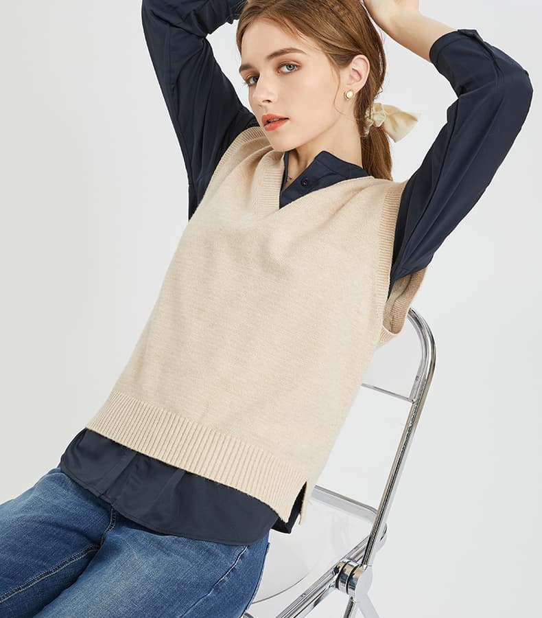 ニットベスト シンプル 無地 Vネックベスト