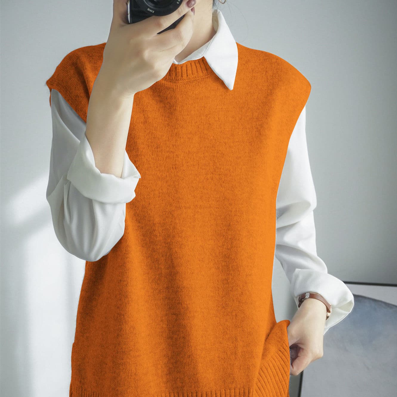 ニットベスト 上質フォルム シンプルニットベスト