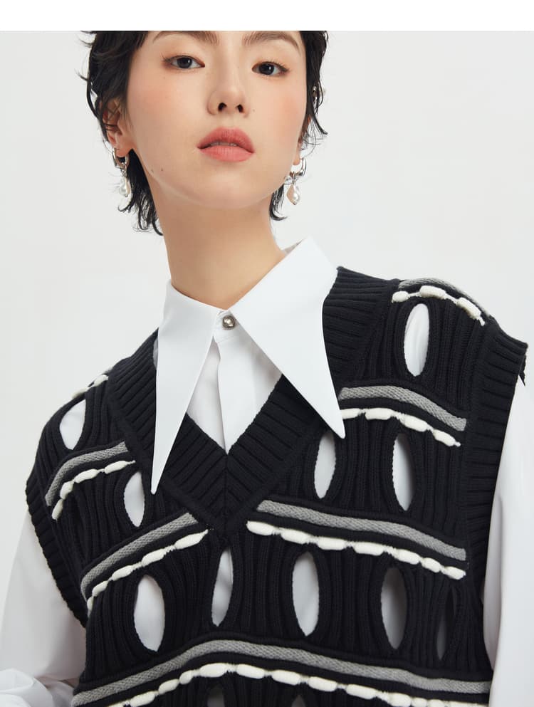 ニットベスト 透かし編み装飾デザインニットベスト