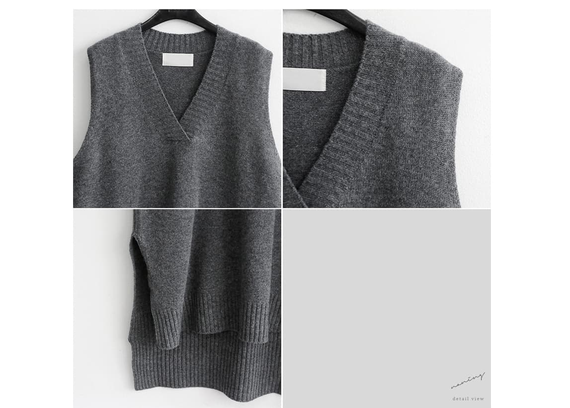 グレー ブイネック ロング ニットベスト チュニック 通勤 日常使い