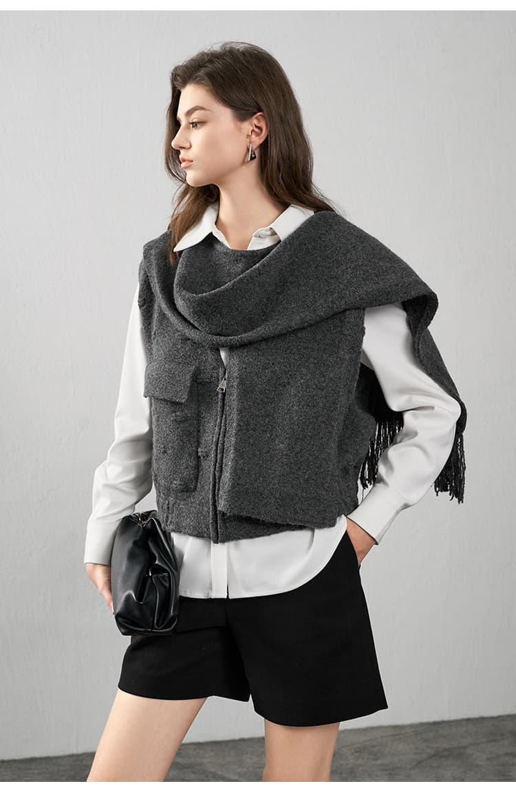 ニットベスト フリンジ付き柔らか肩掛けニット