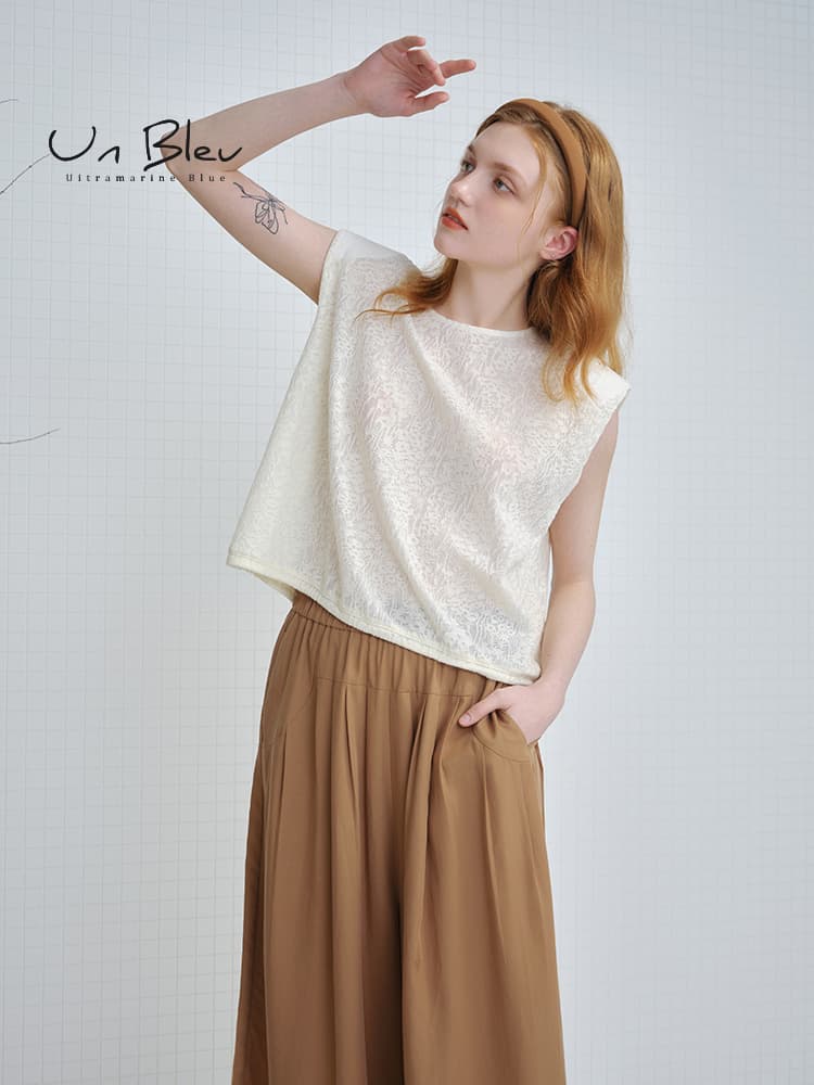 ニットベスト 優美刺繍ノースリーブ　サマーニットベスト