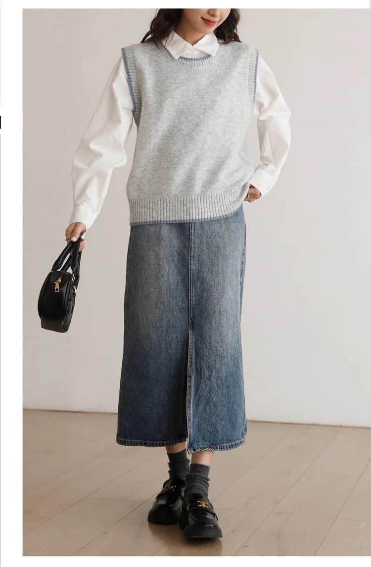 シンプル重ね着風ニットベスト