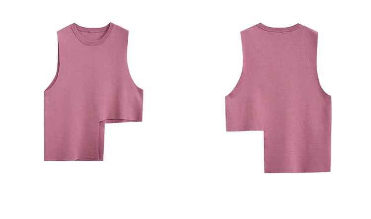 ニットベスト レイヤード風シンプル短丈　アシンメトリーニットベスト