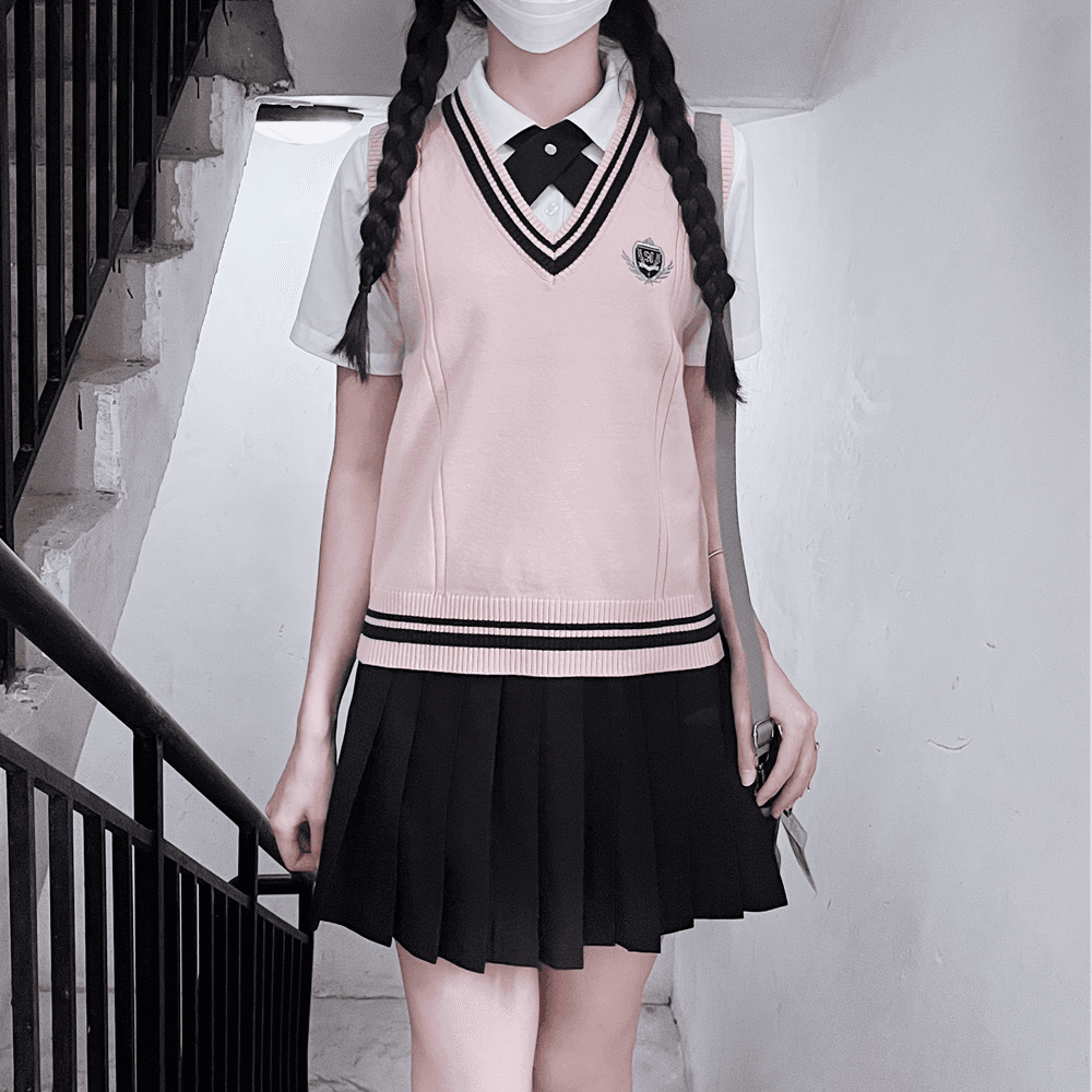 ニットベスト 学園風リボン付きニットベスト