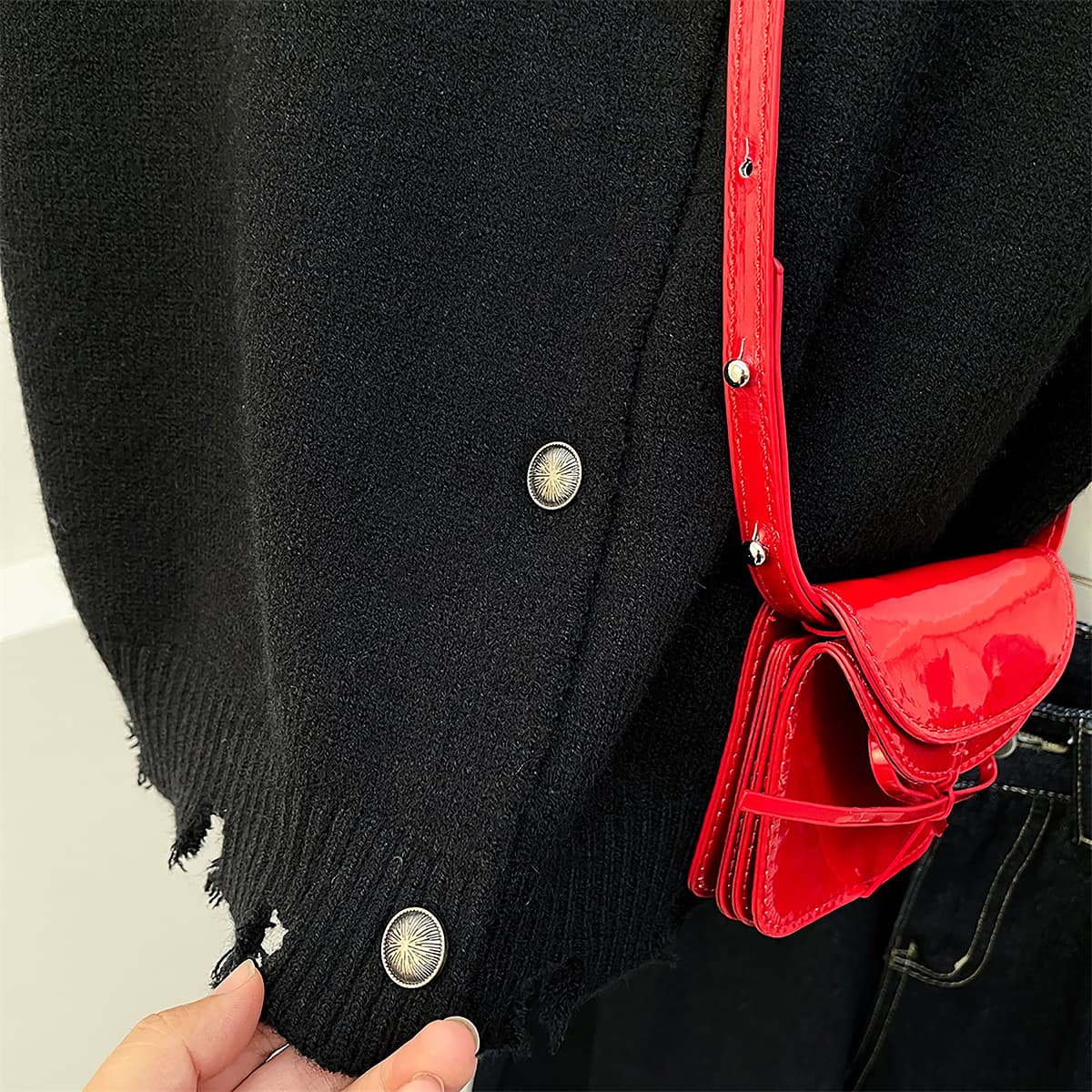 ニットベスト フリンジデザイン半袖ニットベスト