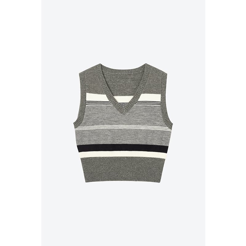 ニットベスト レイヤード風襟付きニットベスト