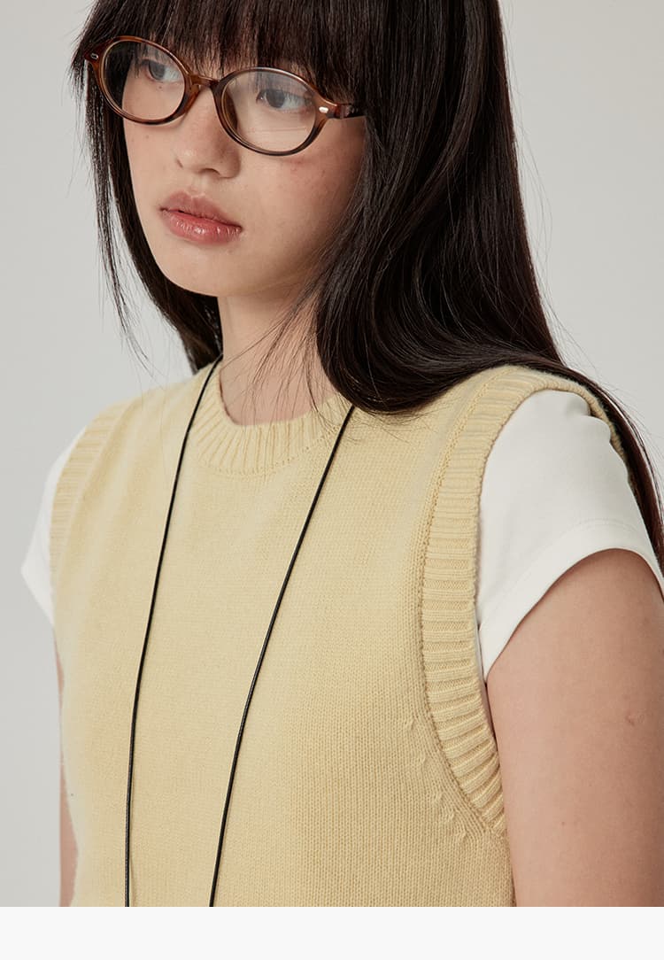 ニットベスト シンプル丸首ショートニットベスト