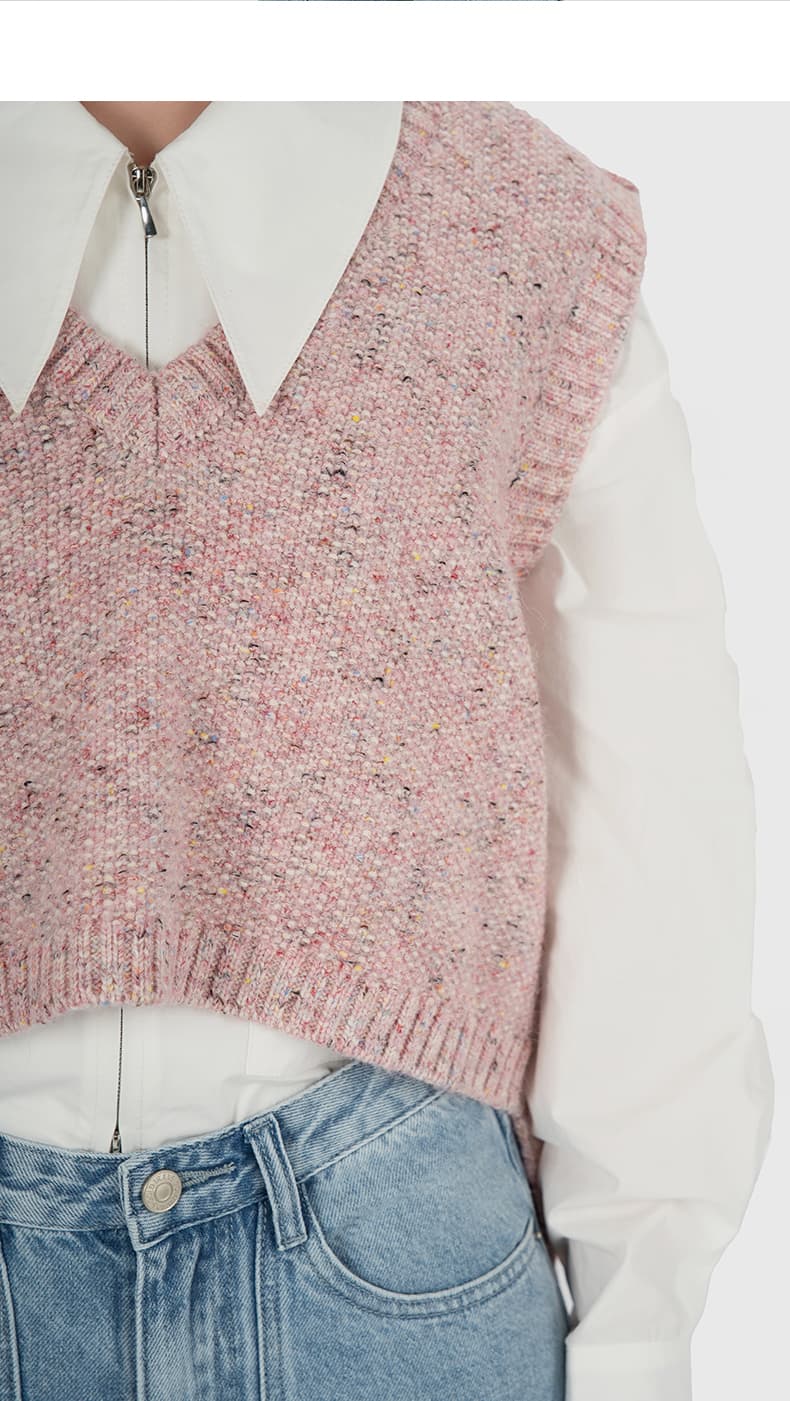 ニットベスト ニットベスト 杢調ショート丈ベスト