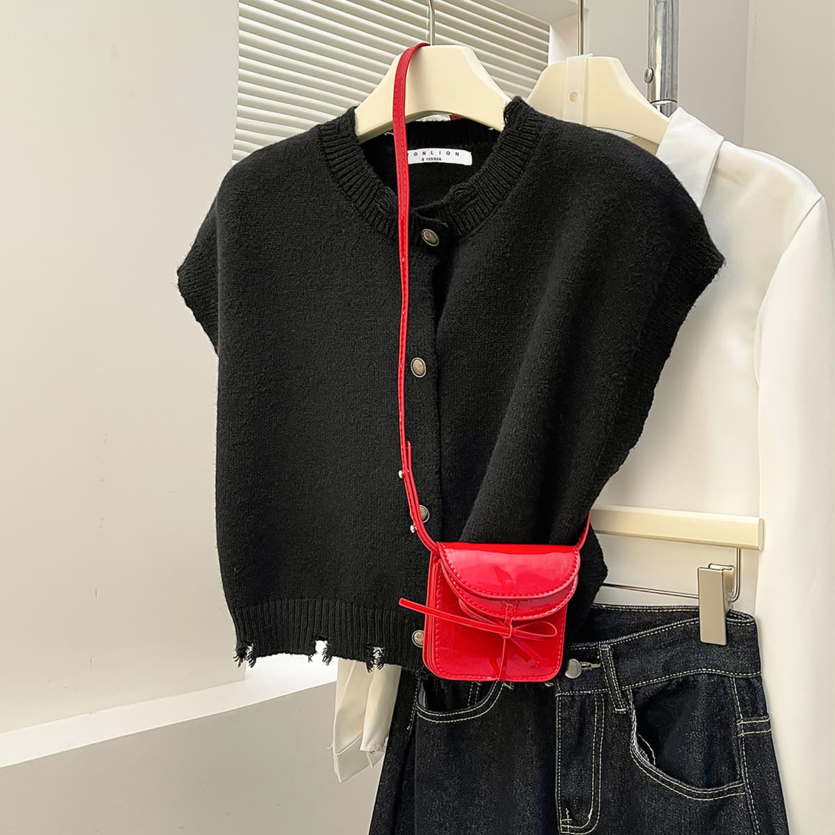 ニットベスト フリンジデザイン半袖ニットベスト