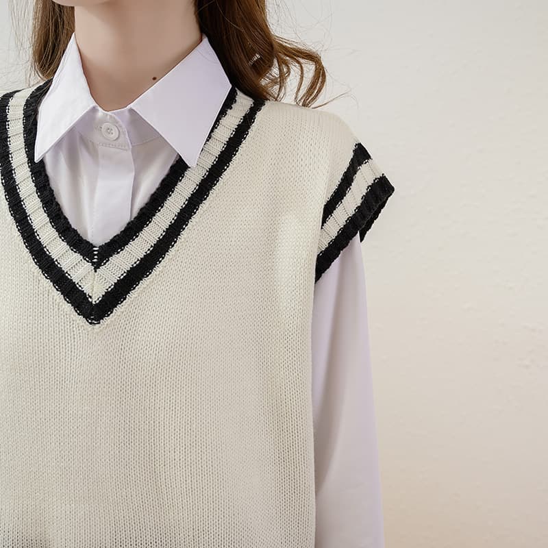 学生風フリル襟レイヤードニットベスト