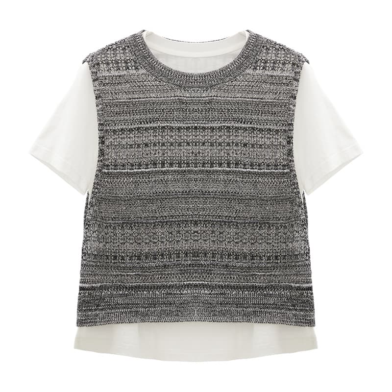 ニットベスト シンプル重ね着風ニットベスト