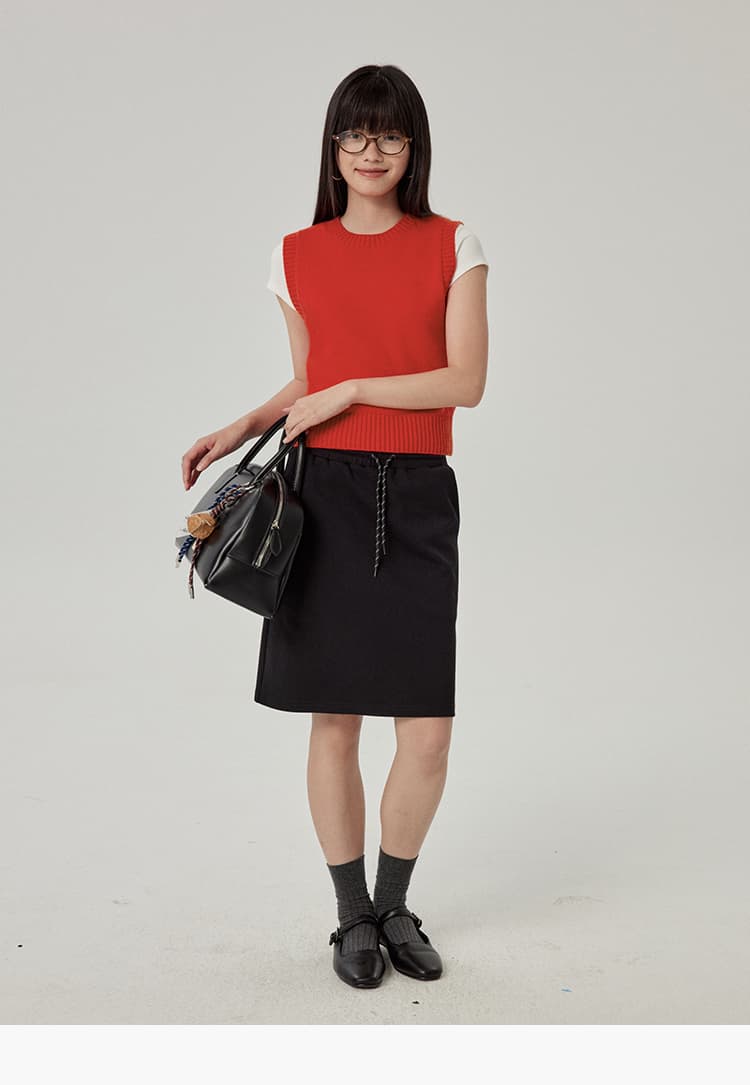 ニットベスト シンプル丸首ショートニットベスト