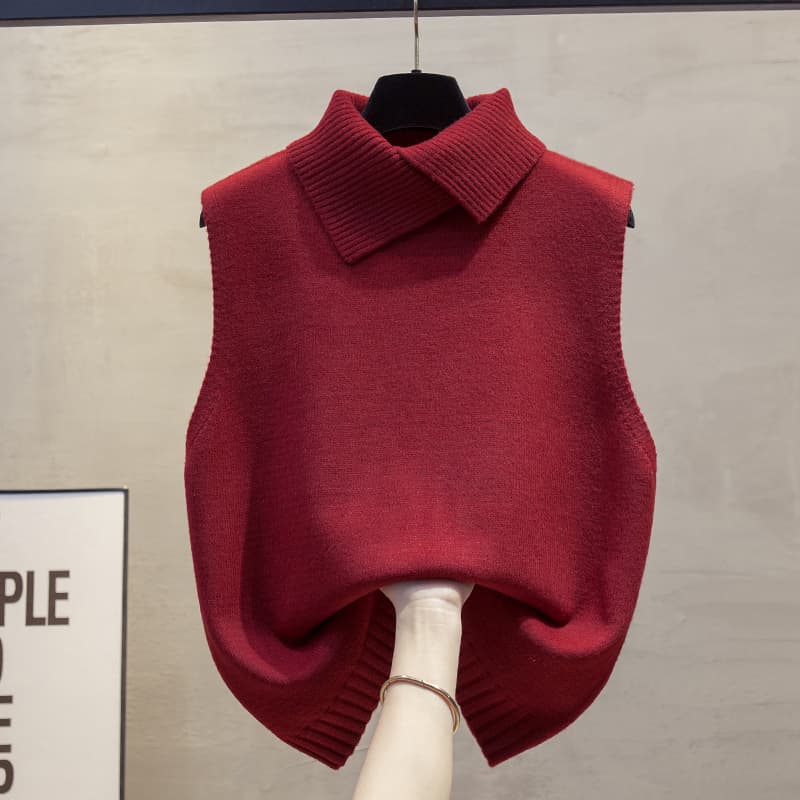 ニットベスト 折り返し襟のなめらかニットベスト