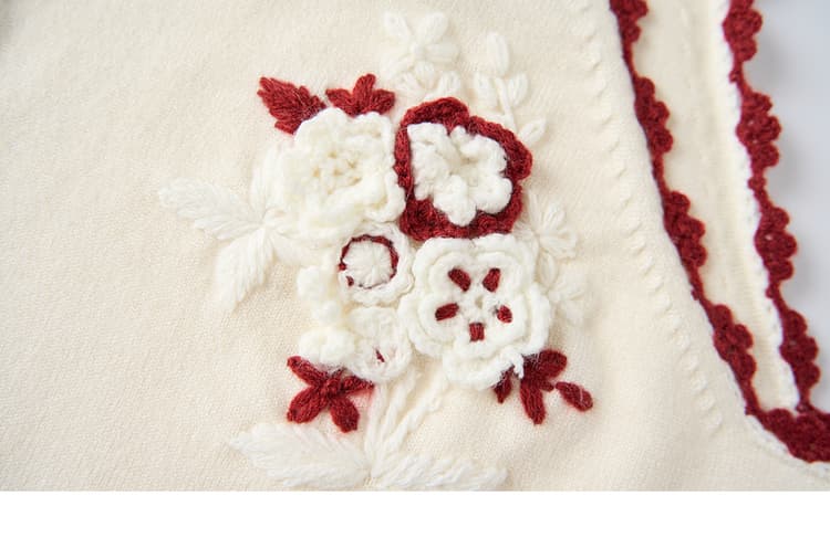 ニットベスト 刺繍入り 花結び紐付き ニットベスト