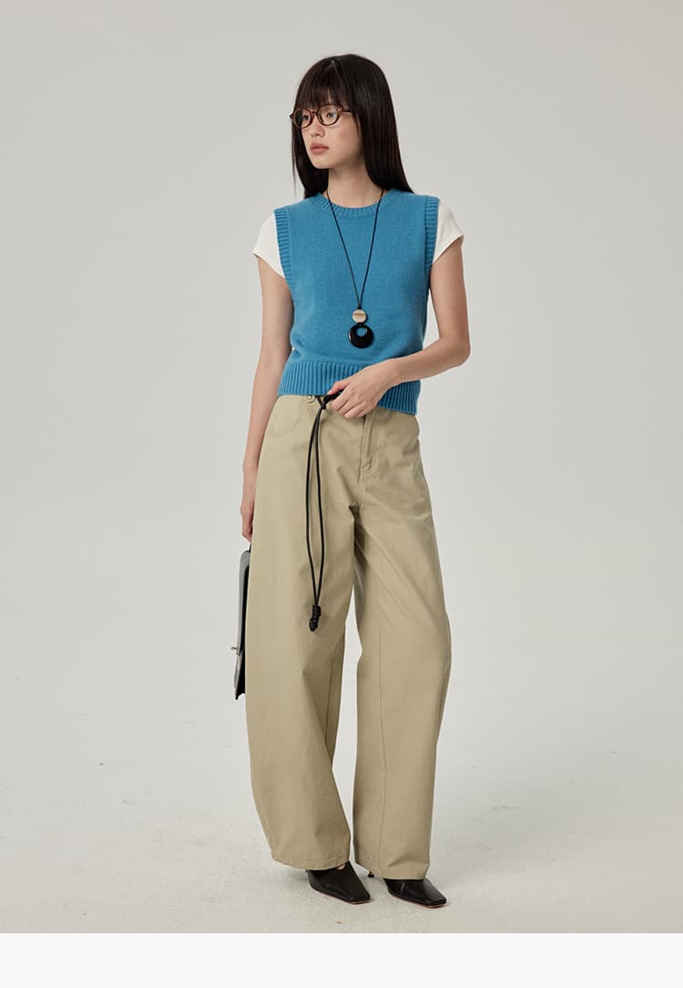 ニットベスト シンプル丸首ショートニットベスト