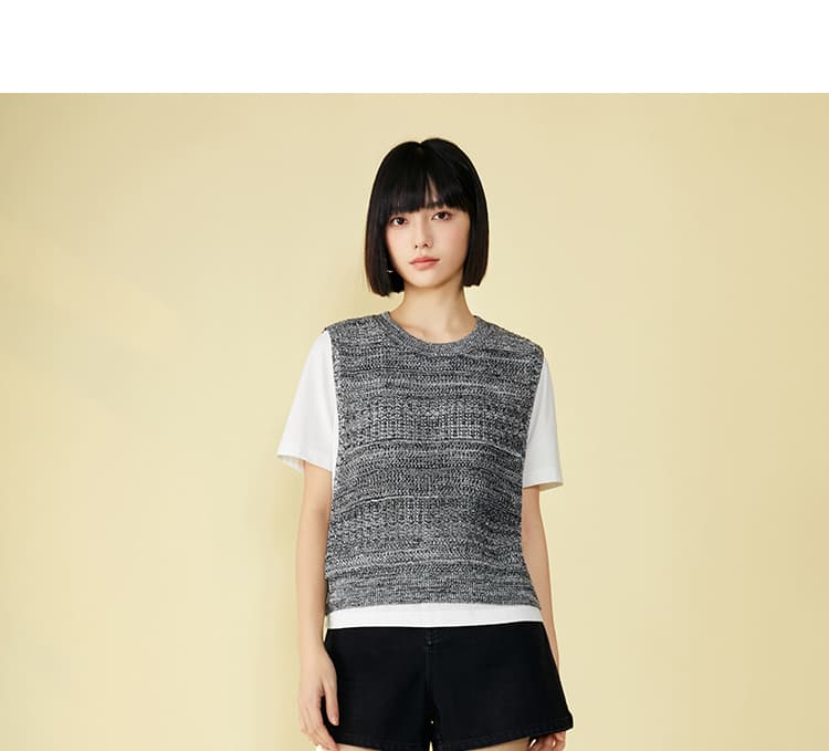 ニットベスト シンプル重ね着風ニットベスト