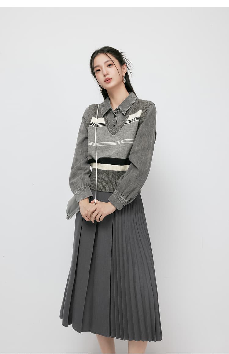 ニットベスト レイヤード風襟付きニットベスト