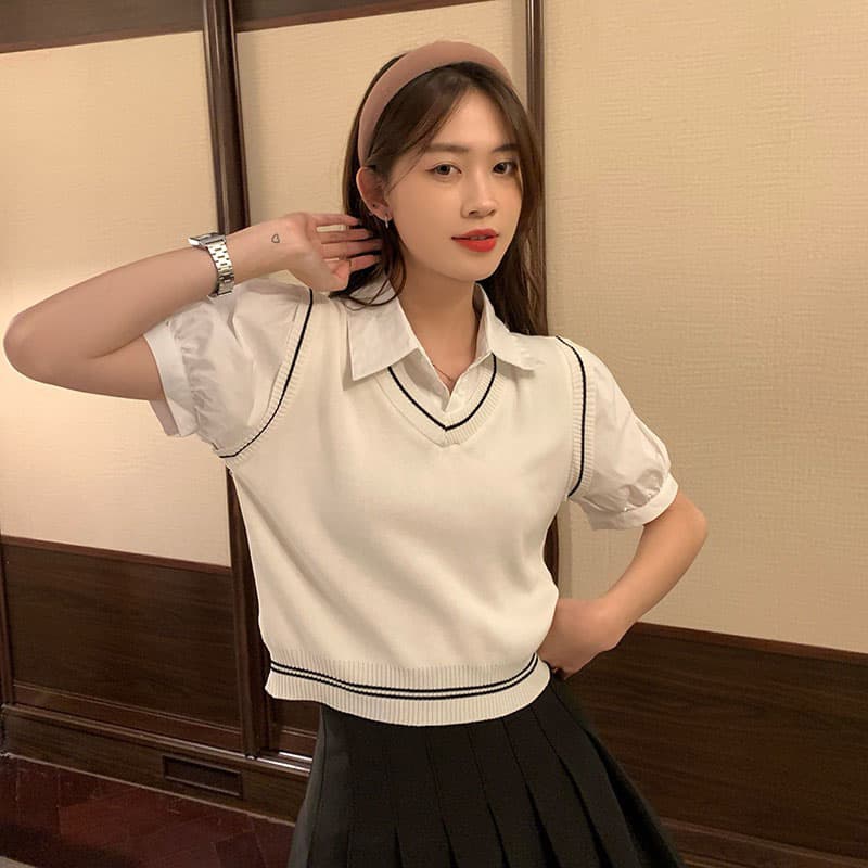 ニットベスト 学生風レトロベスト