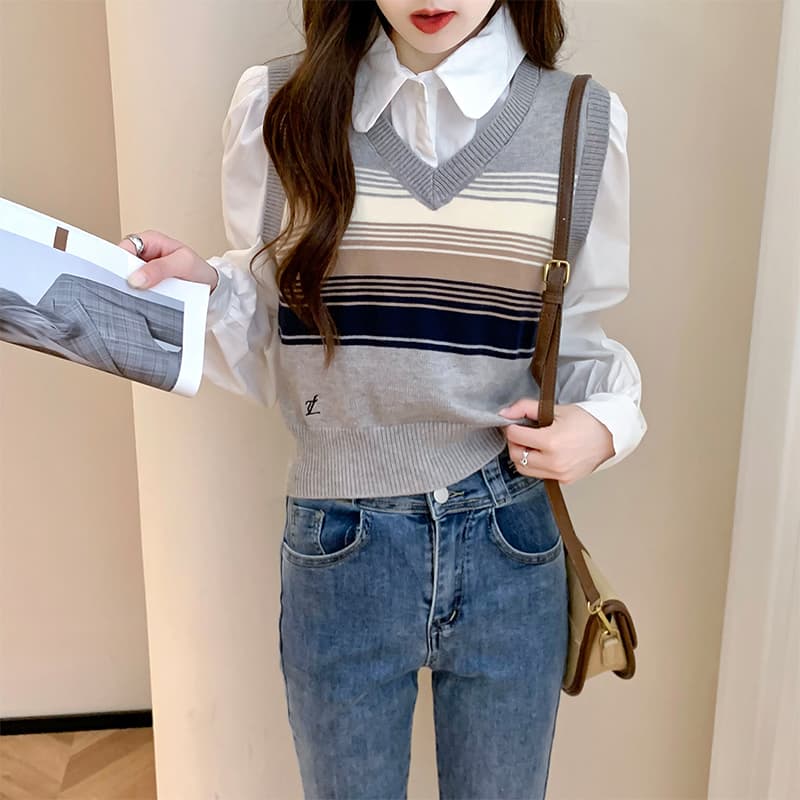 ニットベスト 格子柄ゆったりニットベスト