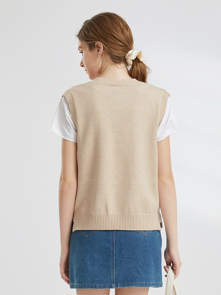 ニットベスト シンプル 無地 Vネックベスト