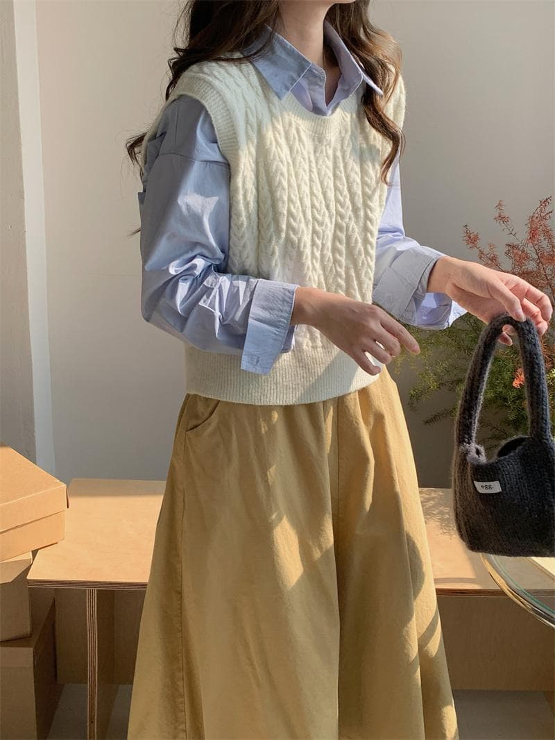 ニットベスト ニットベスト ケーブル編みノースリーブニット