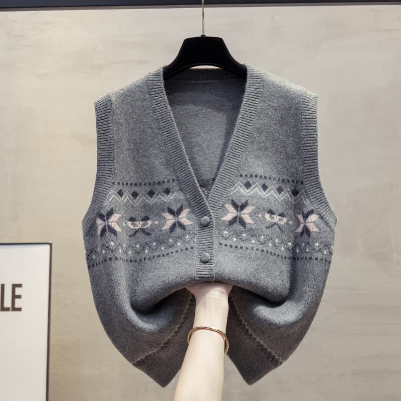 ニットベスト 北欧模様の冬花ニットベスト