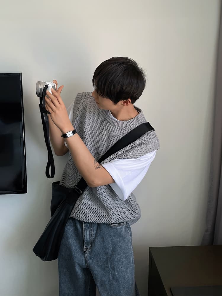 ニットベスト 凹凸編み模様のゆるシルエットサマーベスト