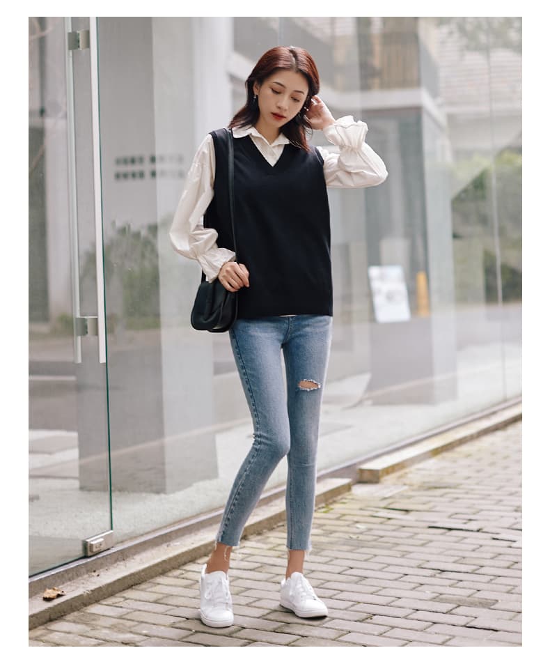 ニットベスト シンプル美学 Vネックベスト