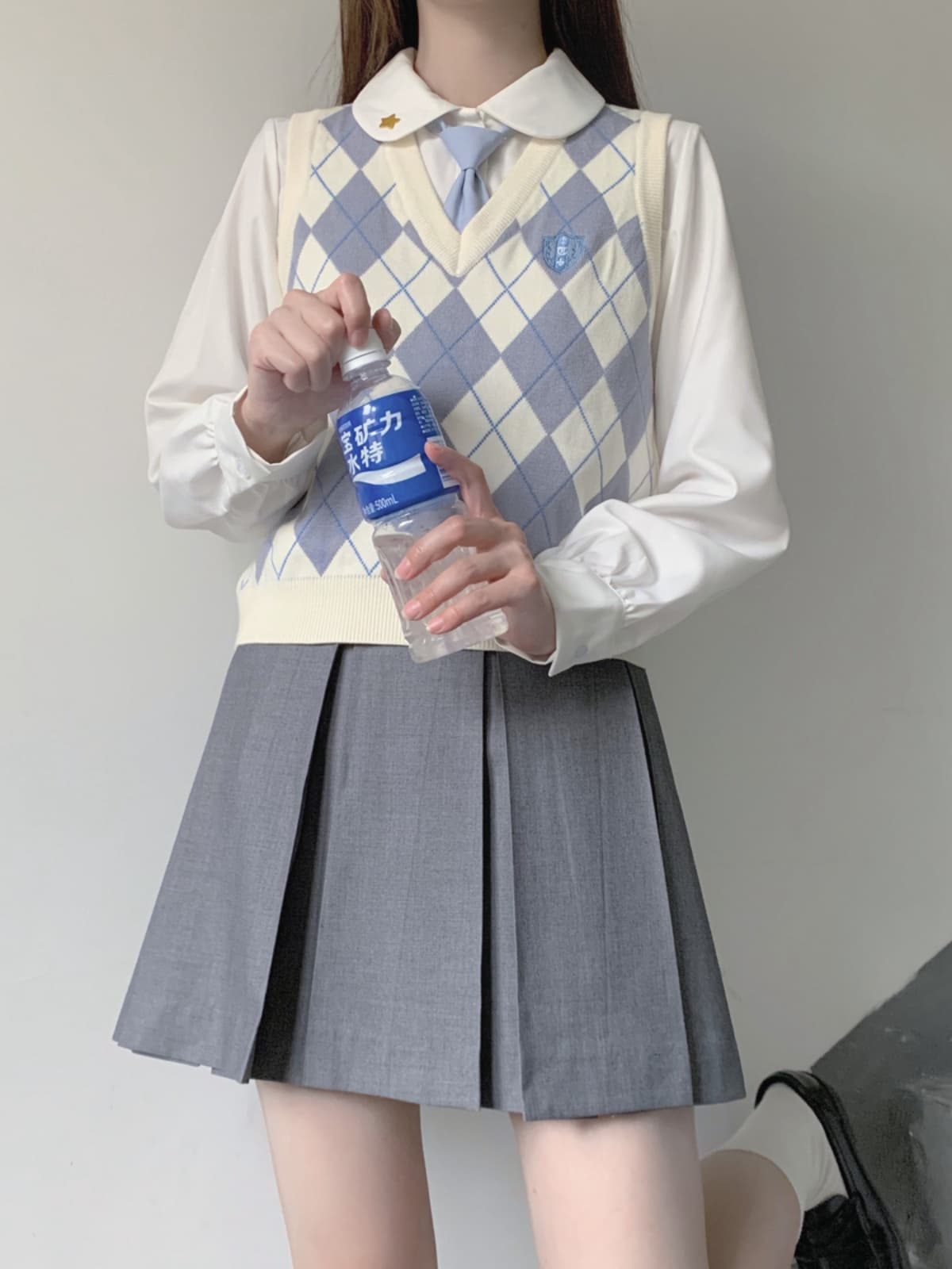 ニットベスト 菱形模様学院風ニットベスト